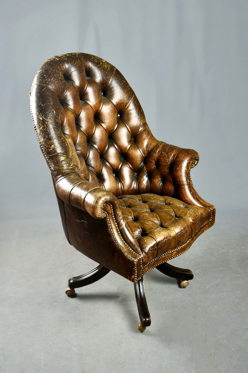 Brown Leather Button Back Swivel Chair The Classic Prop Hire Company