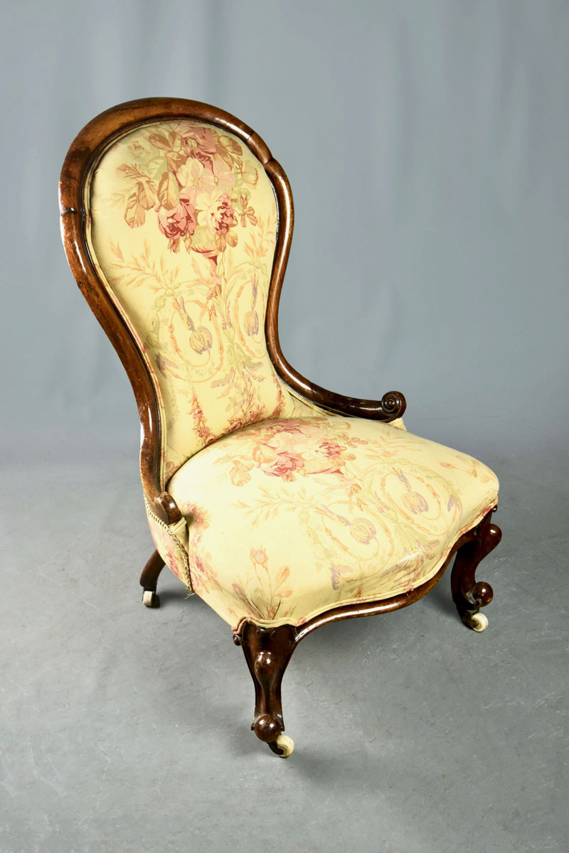 High Back Victorian Nursing Chair With Cream, Floral Pink & Violet