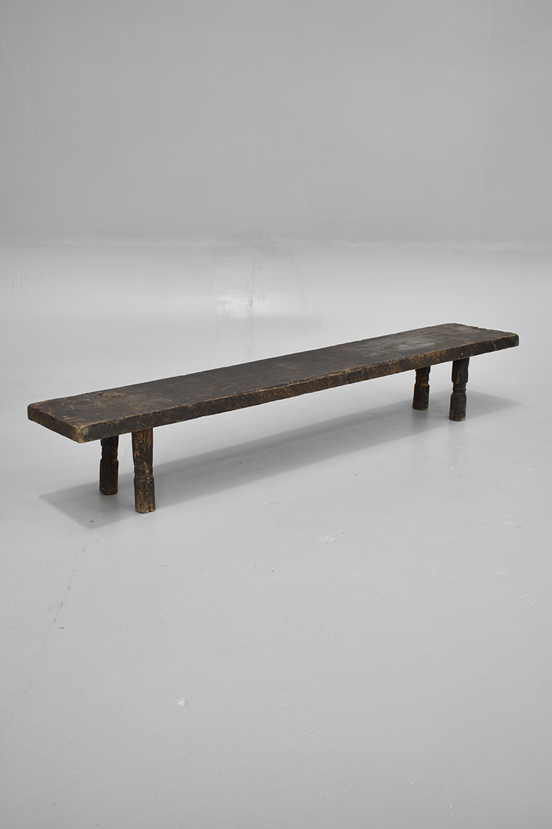 5' Black Stained Low Wooden Bench With Simple Turned Legs The Classic