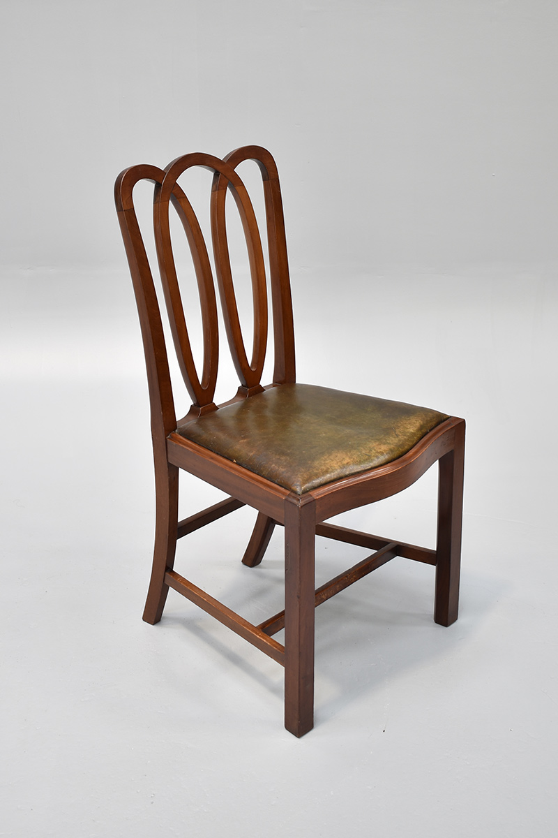 Dark Wood Loop Back Dining Chair With Brown Leather Seat The Classic