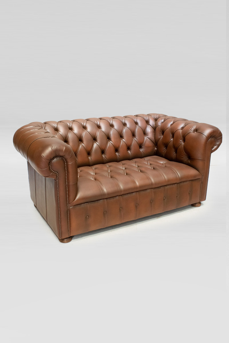 Mid Brown Leather 2 Seater Button Back Chesterfield Sofa The Classic