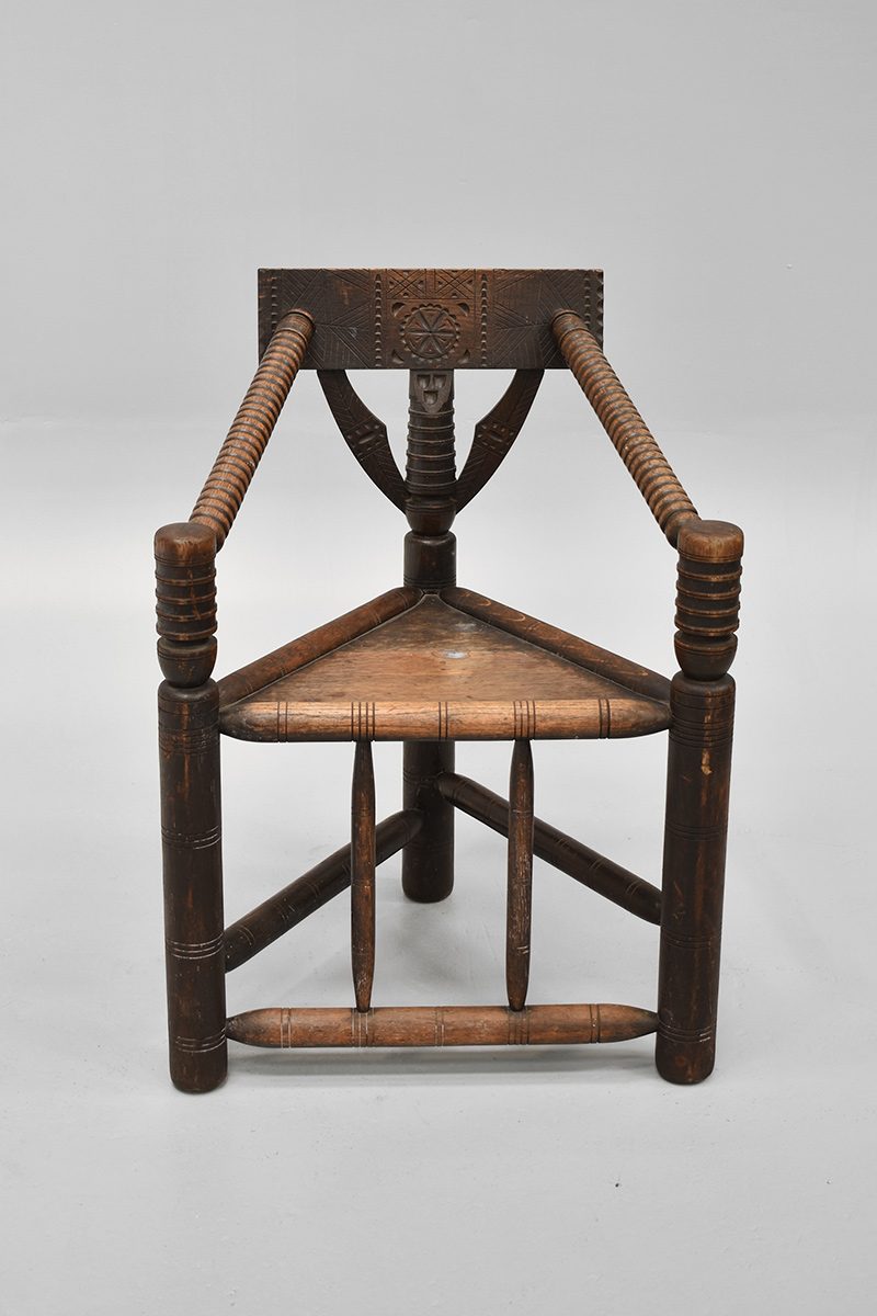 Dark Wood Corner Chair With Carved Bobbin Arms The Classic Prop Hire