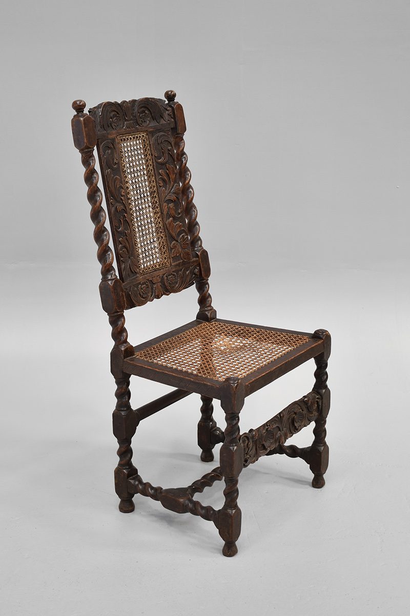 Oak Carved Hall Chair With Woven Cane Seat & Back Panel The Classic
