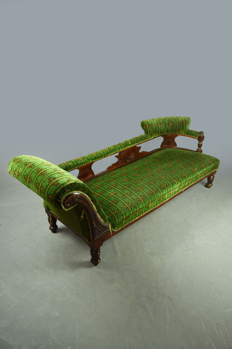 Victorian Double Ended Chaise Longue With Green Stripe Upholstery The