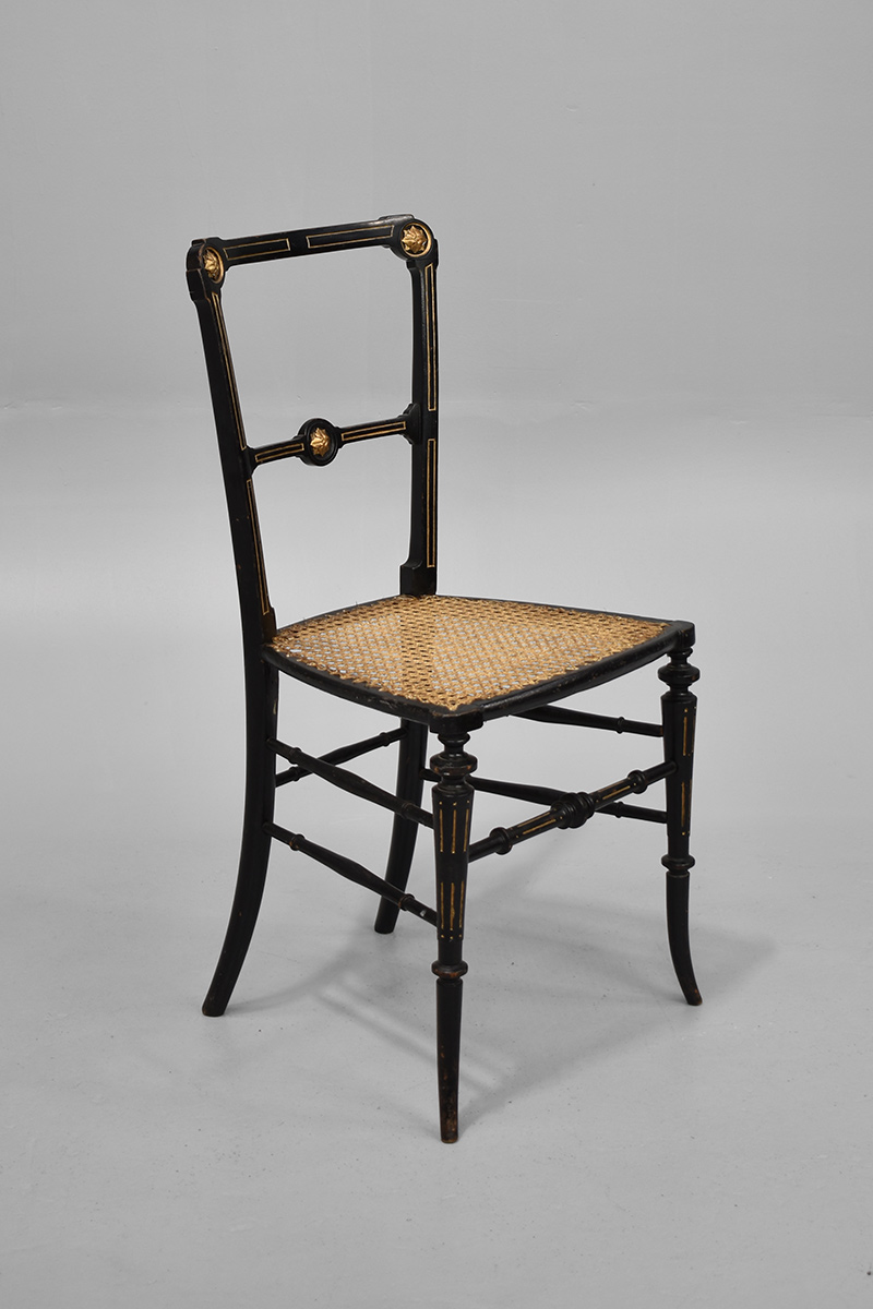 Ebonised Side Chair With Gilt Inlay & Cane Seat The Classic Prop Hire