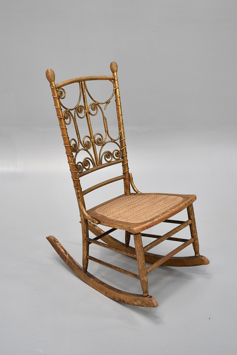 Gold Painted Rocking Chair With Cane Seat The Classic Prop Hire Company