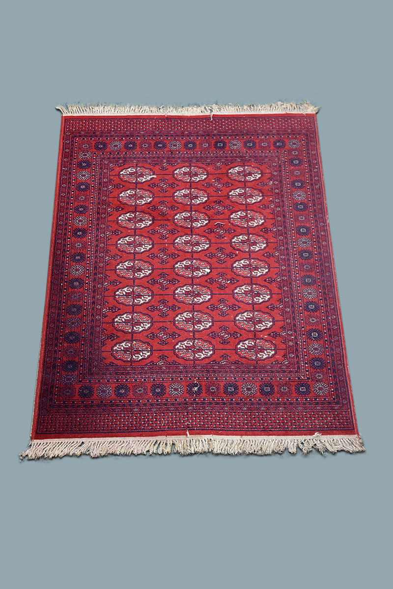 6'6"x 4'6" Bokhara Dark Red Rug The Classic Prop Hire Company