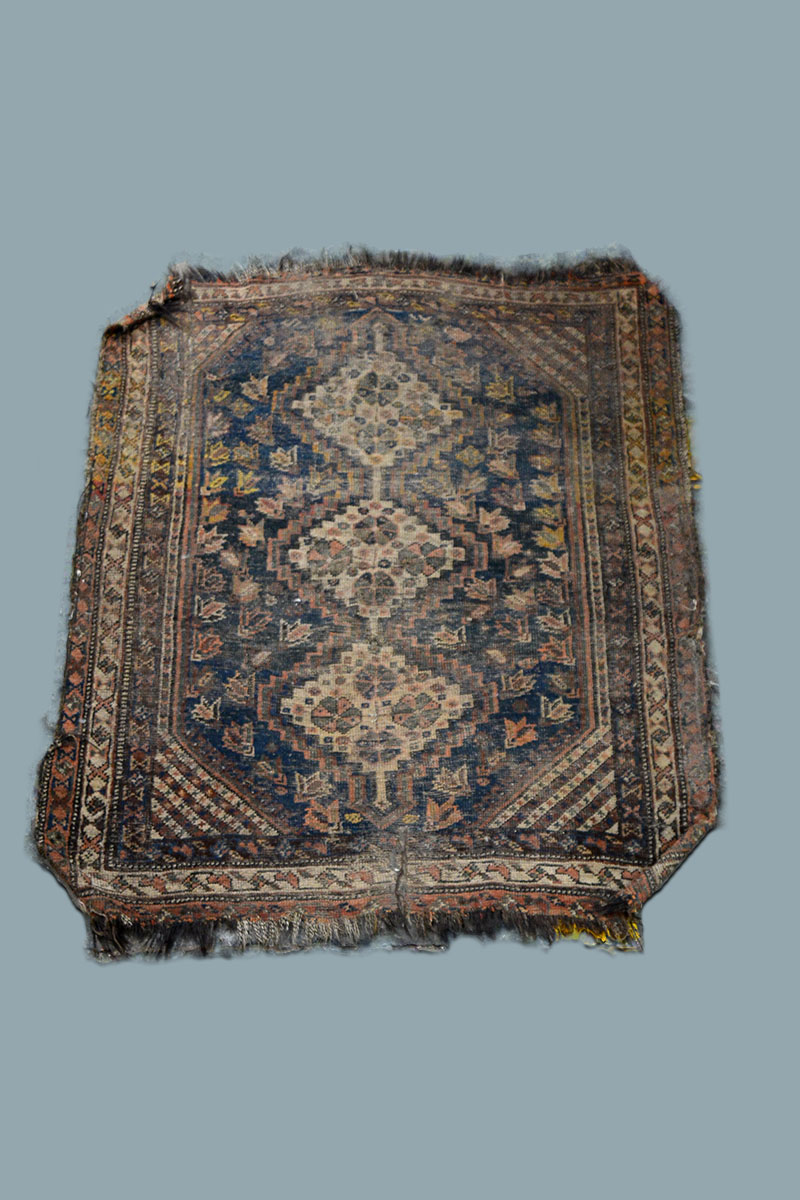 4'10"x 3'8" Caucasian Style Worn Navy Blue, Brown & Grey Rug The