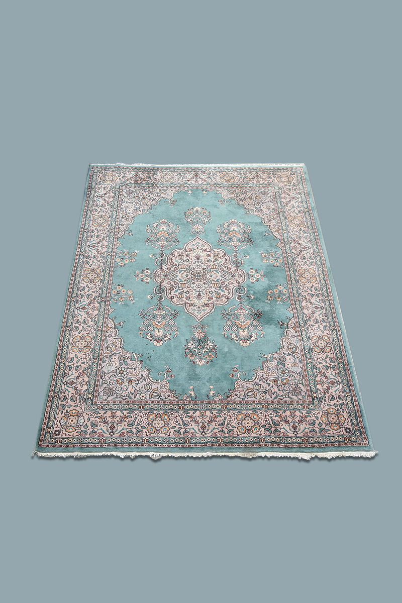 12'3" x 9' Green & Pink Oriental Carpet Green The Classic Prop Hire Company