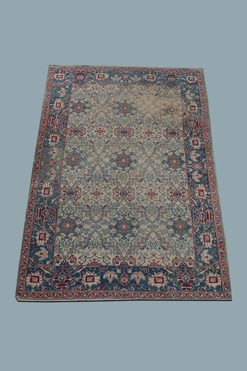 9' x 6' Red & Blue Persian Rug The Classic Prop Hire Company