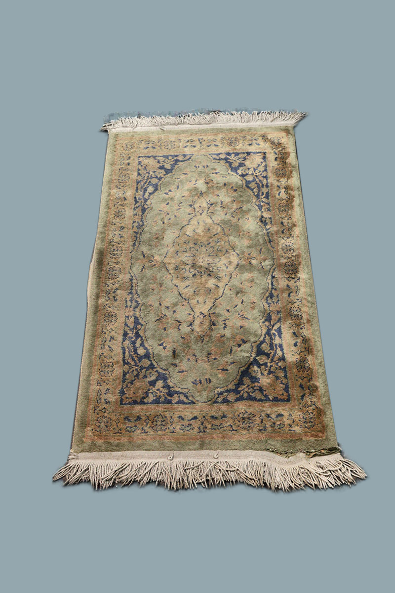 4'3"x2' Green & Blue Persian Style Rug The Classic Prop Hire Company