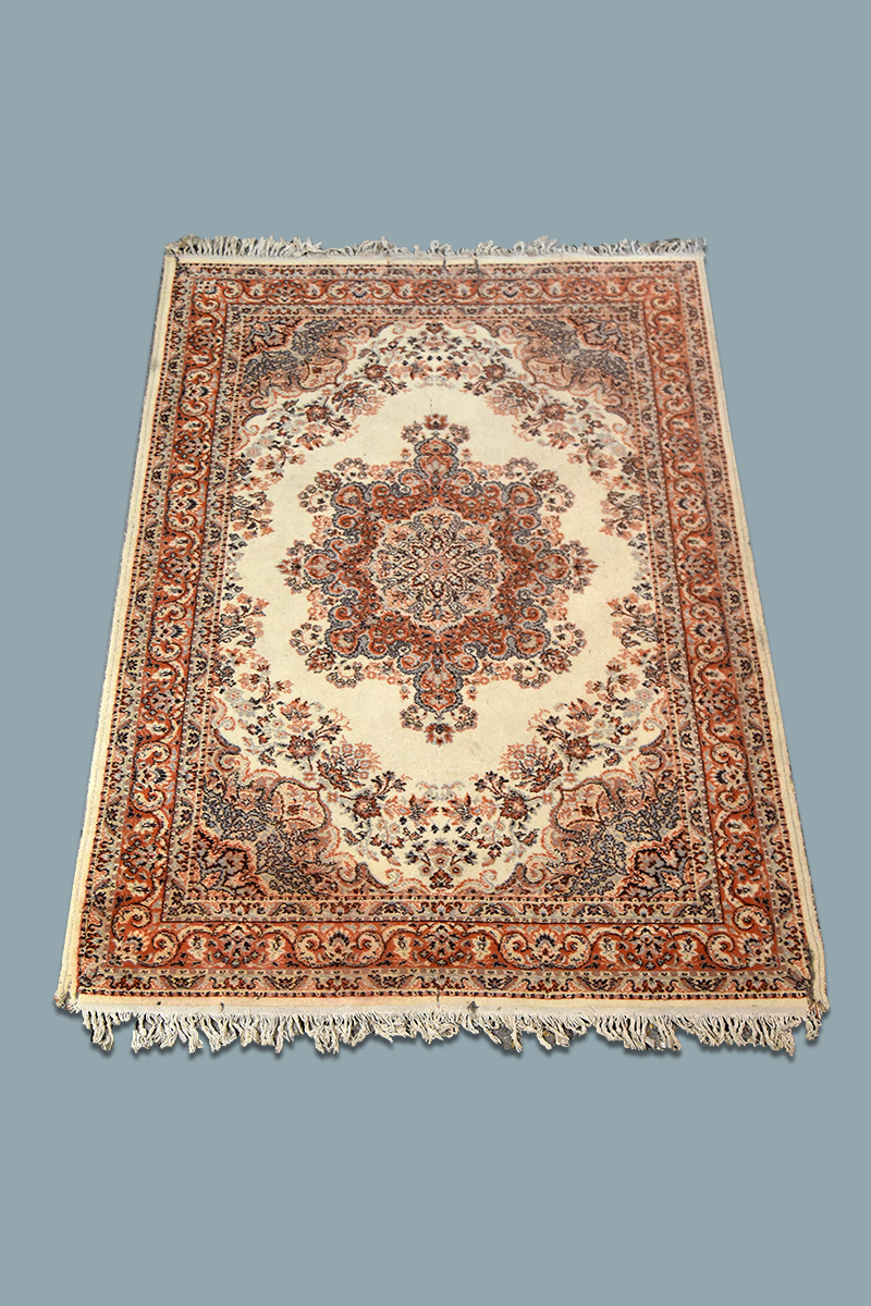 6'6" x 4'6"Floral Cream Ground Belgian Rug The Classic Prop Hire Company
