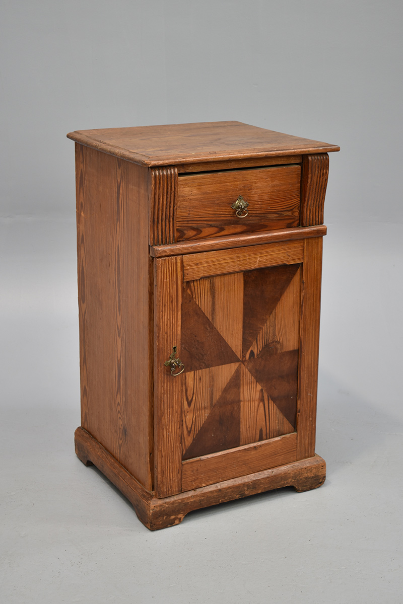 Pine Inlaid Bedside With Door & Drawer The Classic Prop Hire