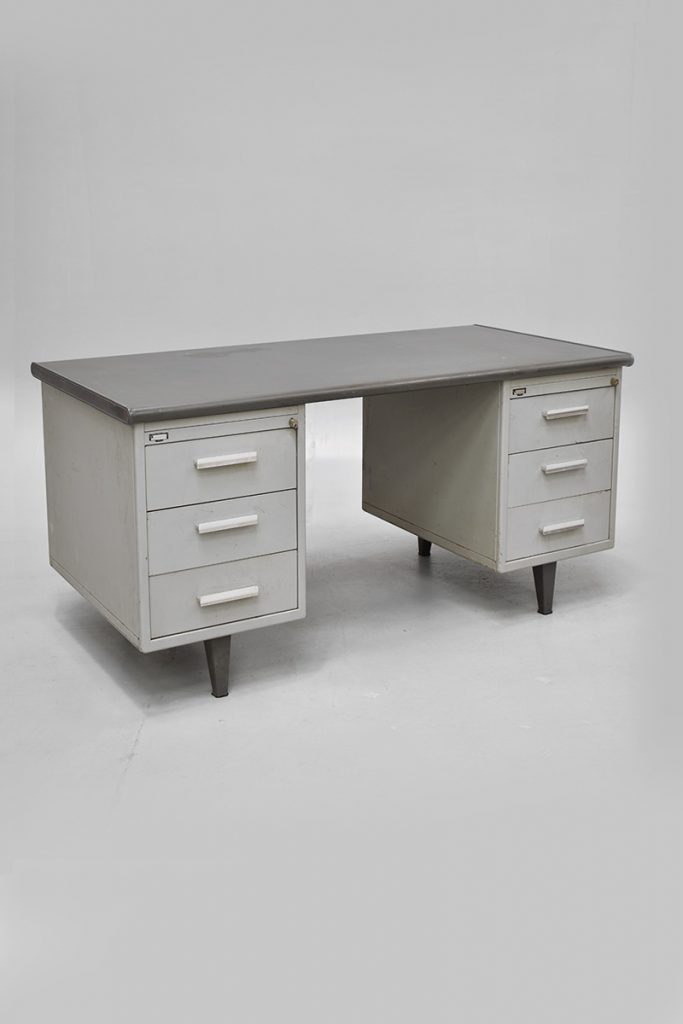 Grey Metal Office Utility Tanker Desk The Classic Prop Hire Company
