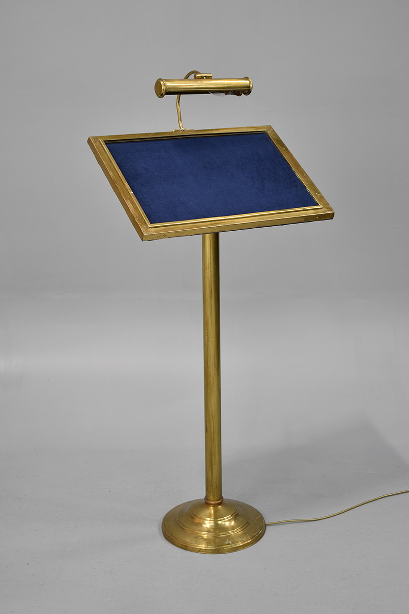 Brass & Blue Floor Standing Lectern / Notice Board With Light The