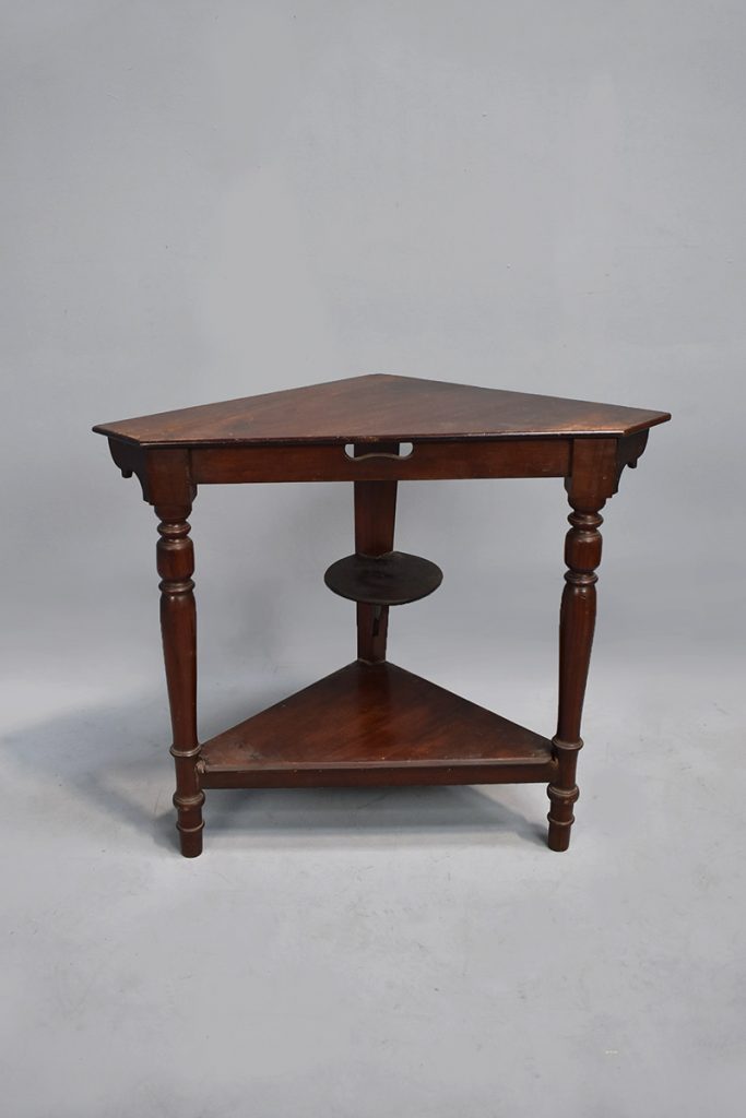 Mahogany 2 Tier Corner Side Table With Small Circular Shelf The