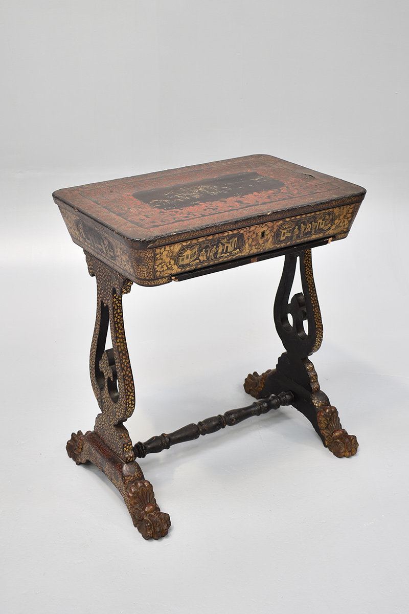 Chinese Sewing Table With Gilt Decoration & Lion Paw Feet The Classic