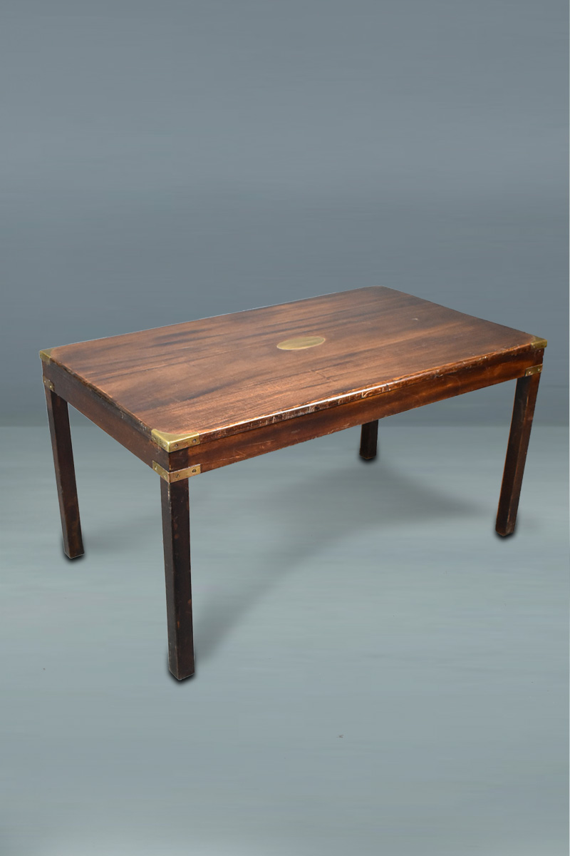 Mahogany Coffee Table Brass Corners & Centre The Classic Prop Hire
