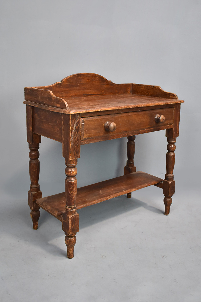 Stained Pine Side Table With Gallery & Drawer The Classic Prop Hire