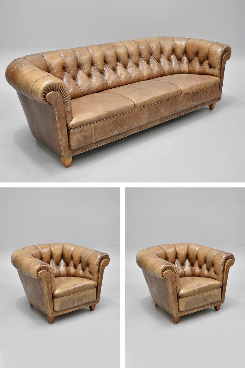 Light Brown Leather Chesterfield Set The Classic Prop Hire Company