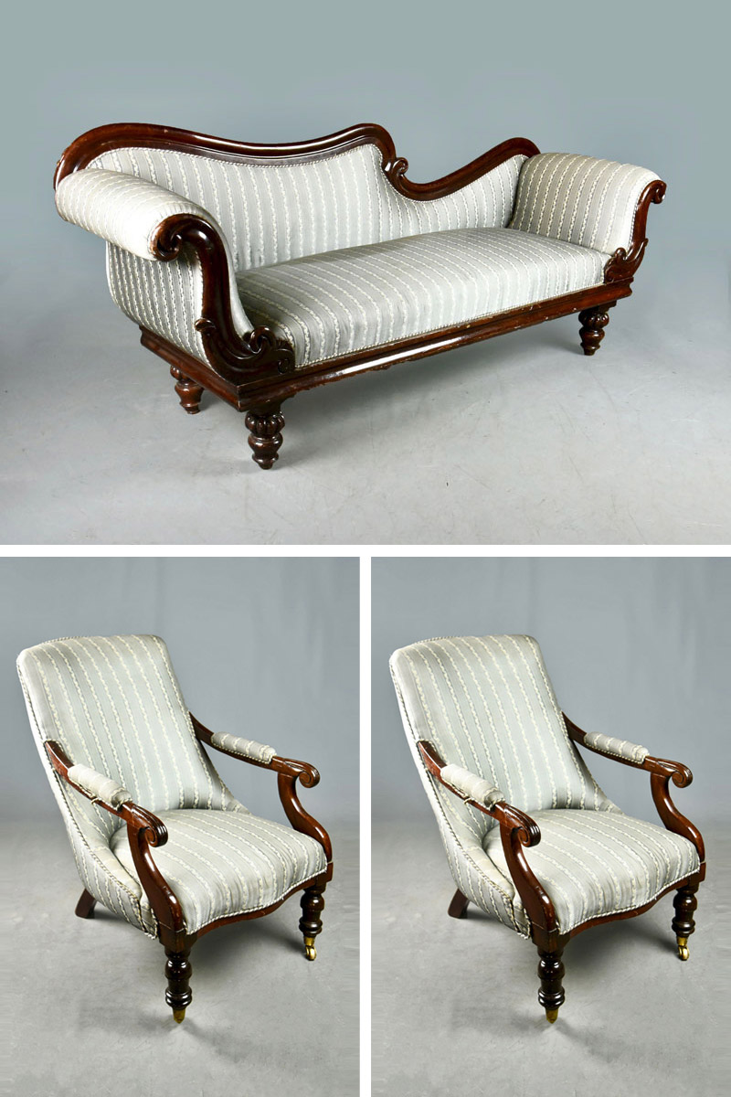 Blue/Grey Stripe Chaise Suite The Classic Prop Hire Company