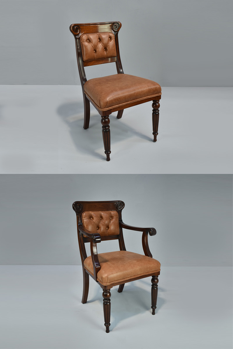 Tan Leather Carved Mahogany Button Back Boardroom Chair (Downing Street