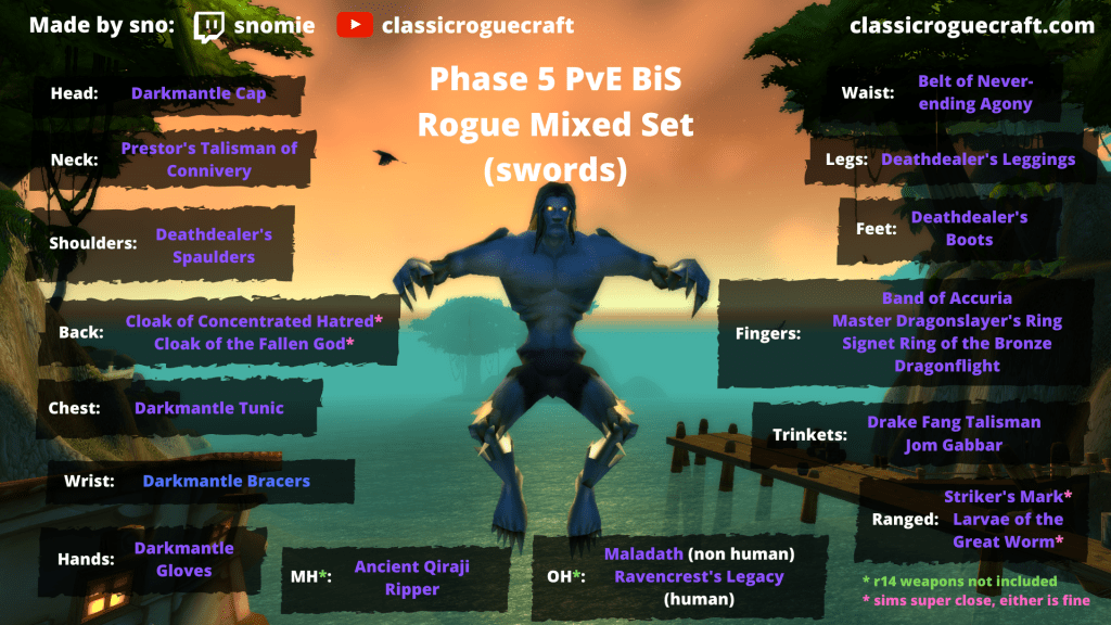 Rogue Darkmantle (Tier 0.5) & P5 BiS Gear Guide WoW Classic Rogue