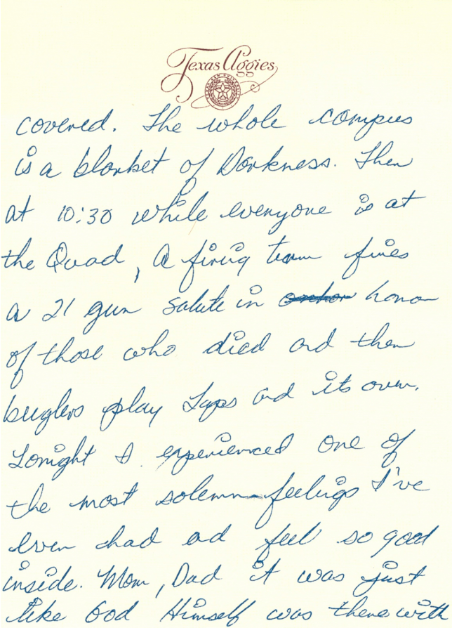 Donald Coward Letter Texas A&M University Class of 1969