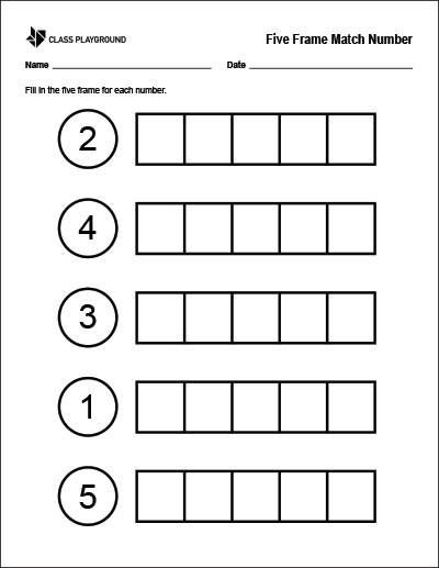 Printable Five Frame Match Number Worksheet - Class Playground