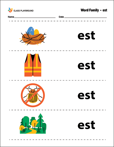 Word Family EST Worksheet - Class Playground