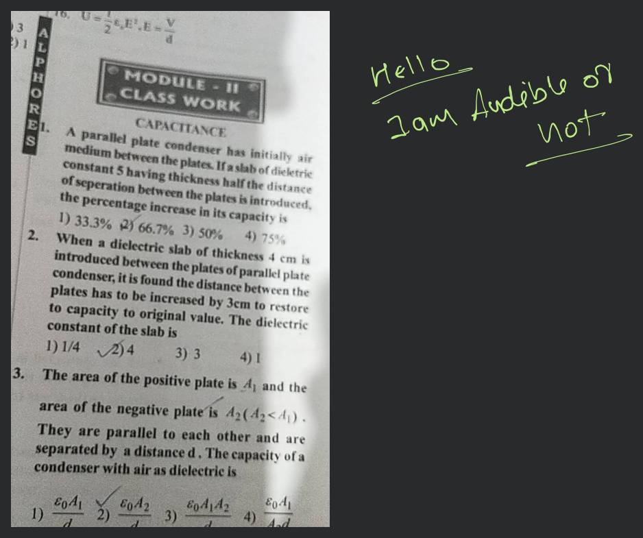 3∫1AB 16V=21 ε⋅B2,b=dV A parallel plate condenser has initially air medi..