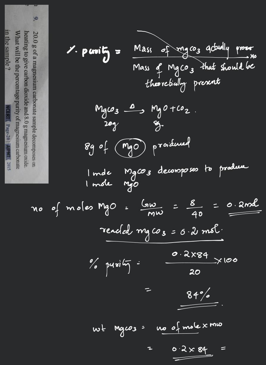 20.0 g of a magnesium carbonate sample on heating to give carb..