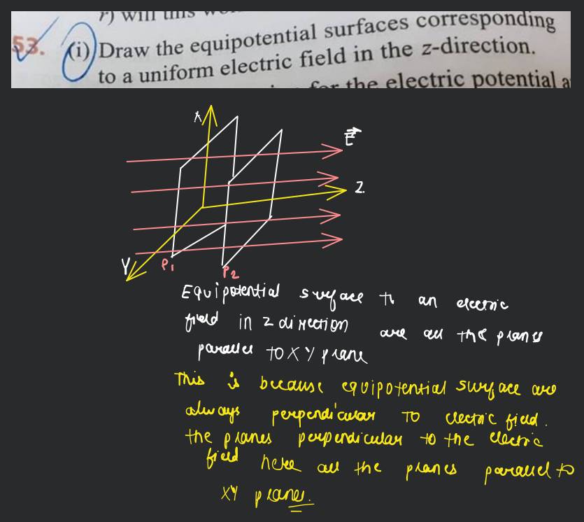 23. (i) Draw the equipotential surfaces corresponding to a uniform electr..