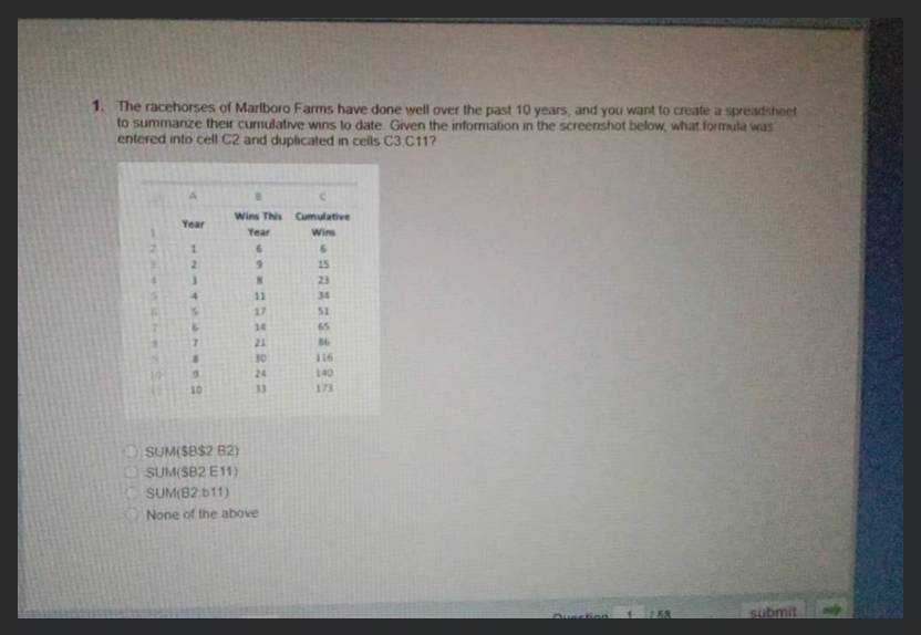 1. The racehorses of Marlboro Farms have done vell over the past 10 years..