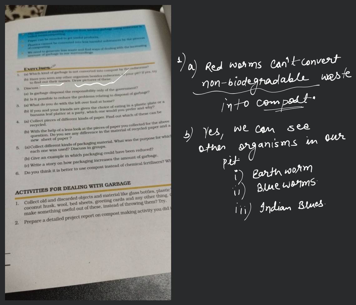 of compuretine1. (a) Which kind of garbage is not converted into compost..