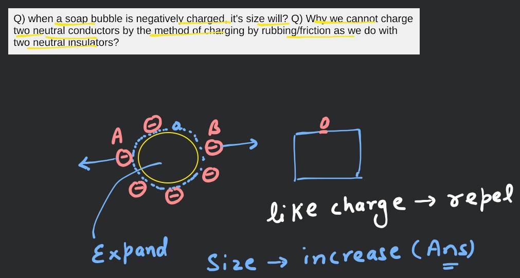 Q) when a soap bubble is negatively charged, it's size will? Q) Why we ca..