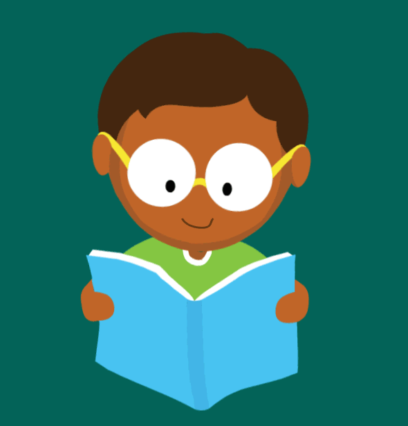 School Animated Clipartboy reading a book green background animation