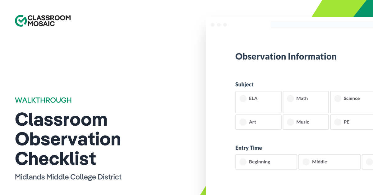 Classroom Observation Checklist Teacher Observation Form