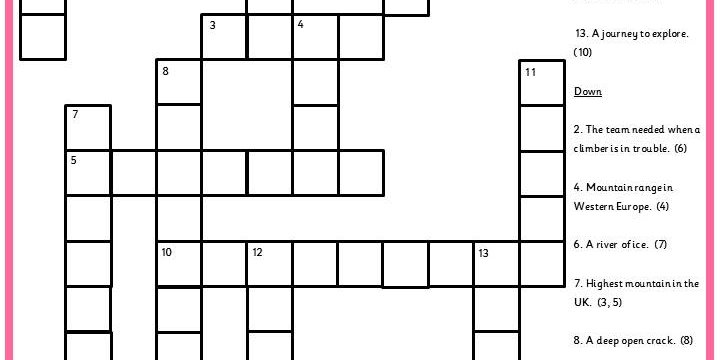 Mountains Crossword Classroom Secrets