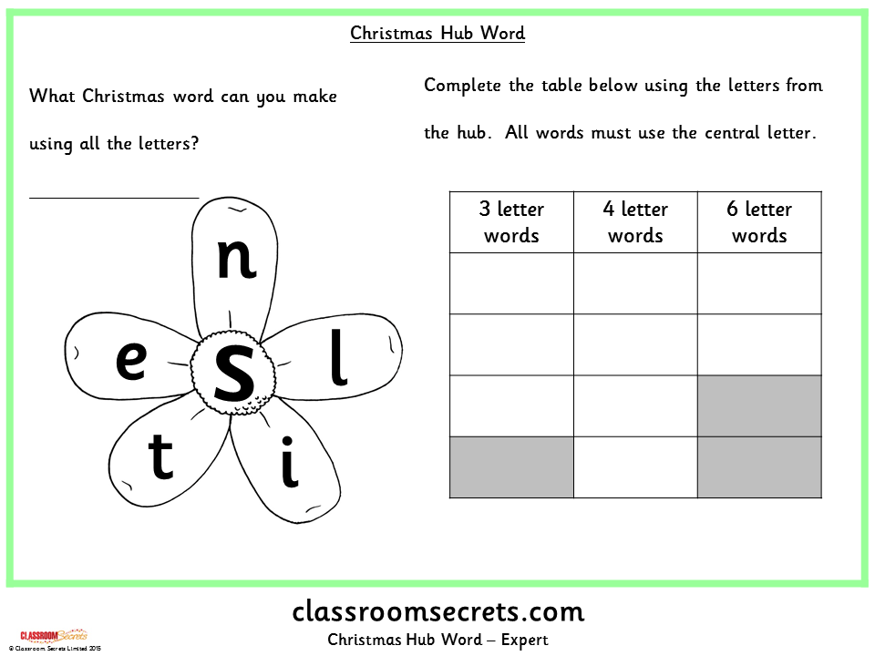 Christmas Hub Word Puzzle Activity Classroom Secrets