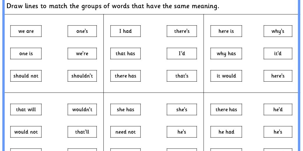Matching Contractions KS1 SPAG Practice Classroom Secrets