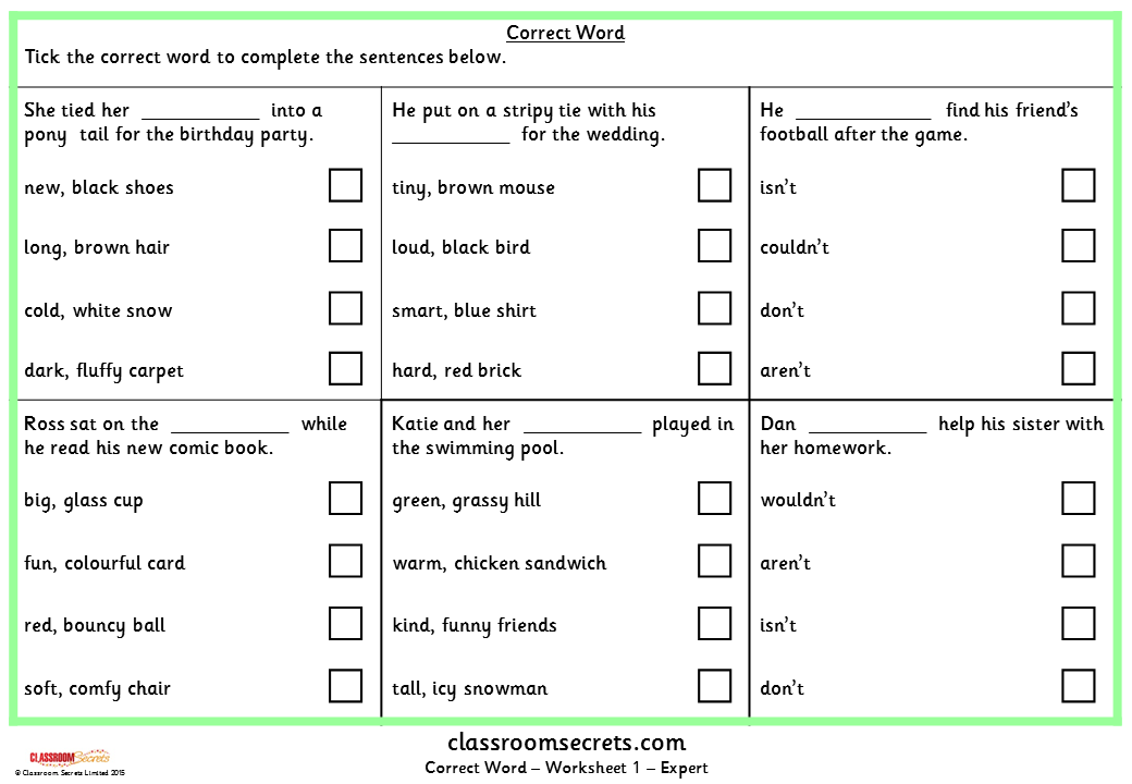Correct Word KS1 SPAG Test Practice Classroom Secrets
