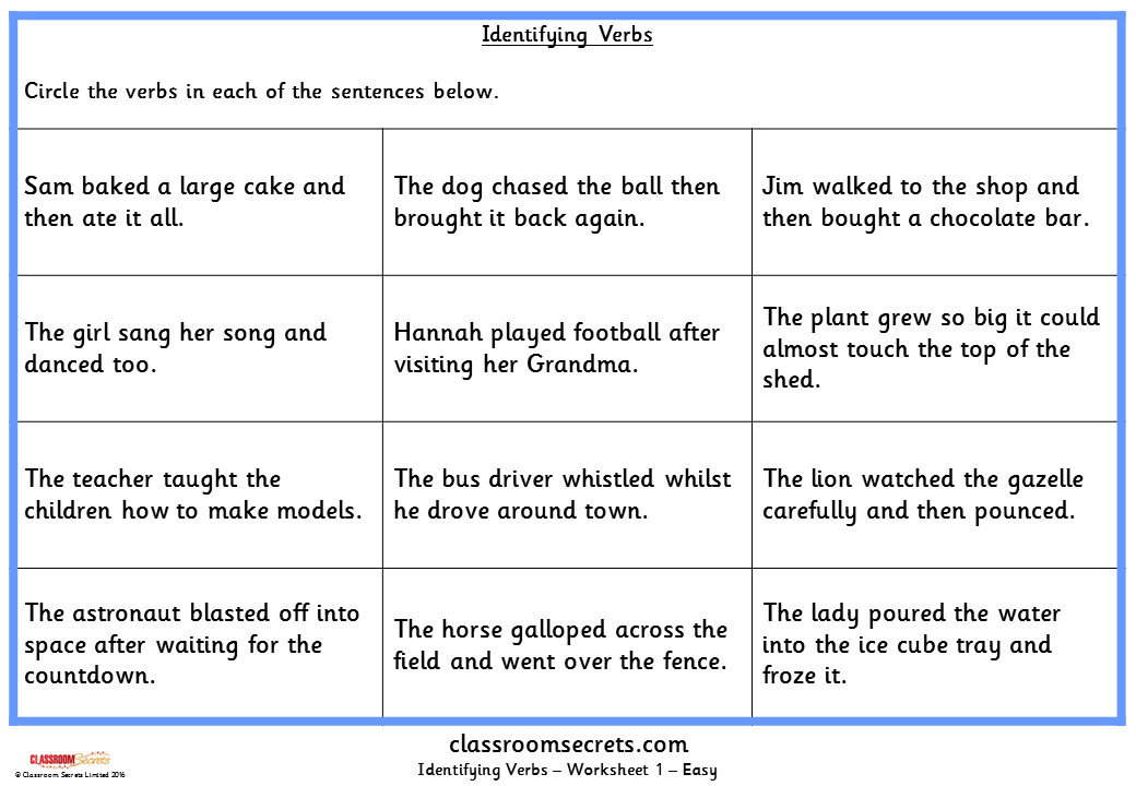 Identifying Verbs KS1 SPAG Test Practice Classroom Secrets