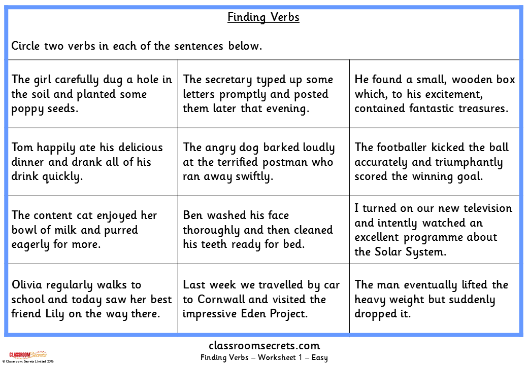 Finding Verbs KS2 SPAG Test Practice Classroom Secrets