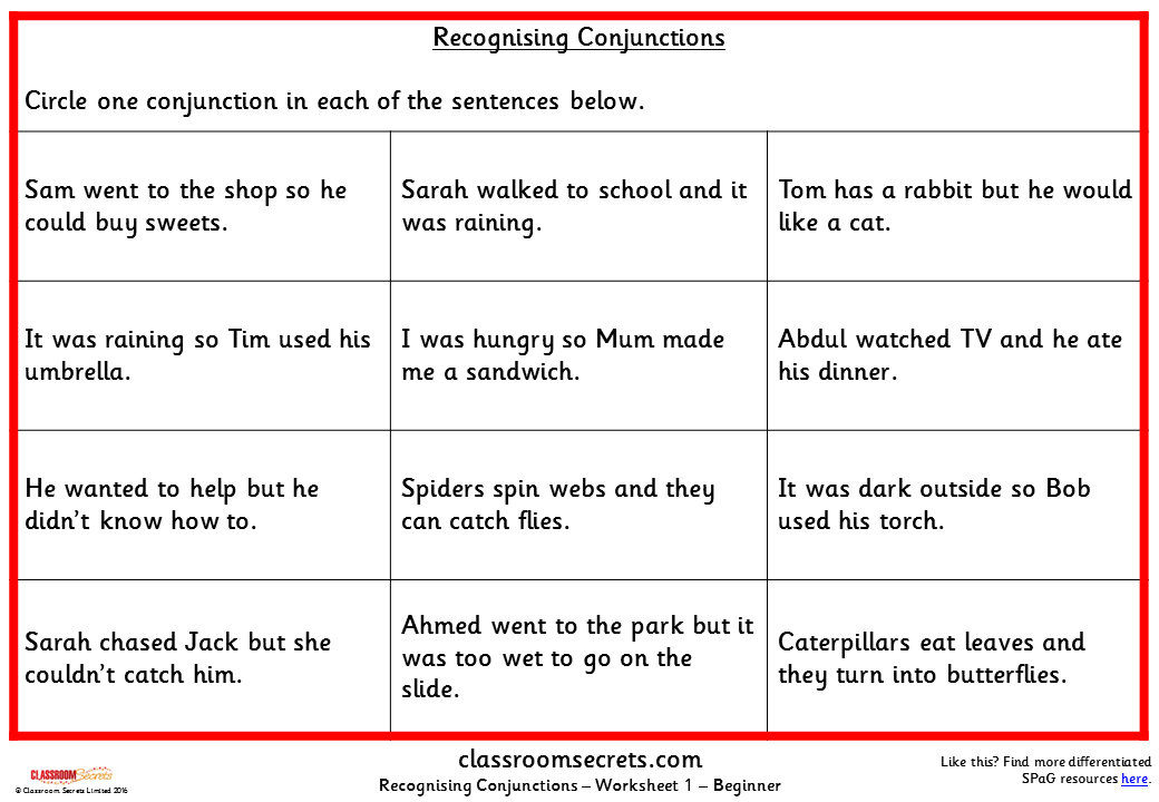 Recognising Conjunctions KS2 SPAG Test Practice