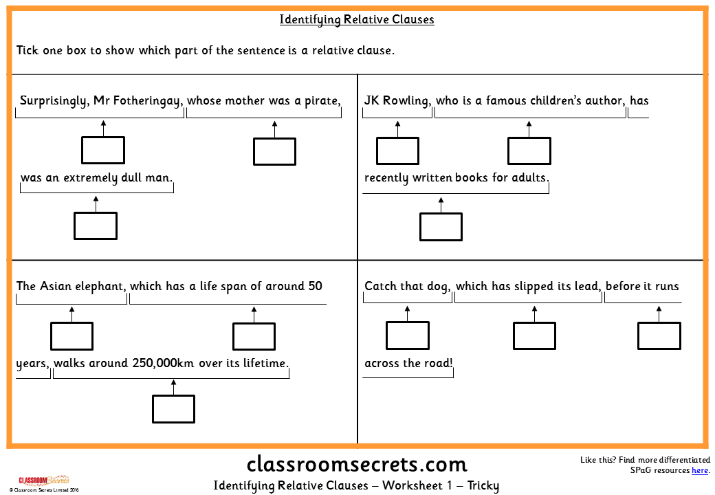 Identifying Relative Clauses KS2 SPAG Test Practice Classroom Secrets