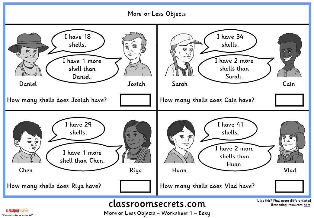 More and Less Objects KS1 Reasoning Test Practice Classroom Secrets