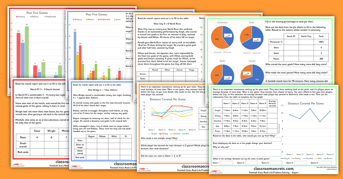 KS2 Statistics Worksheets Football Reasoning Classroom Secrets