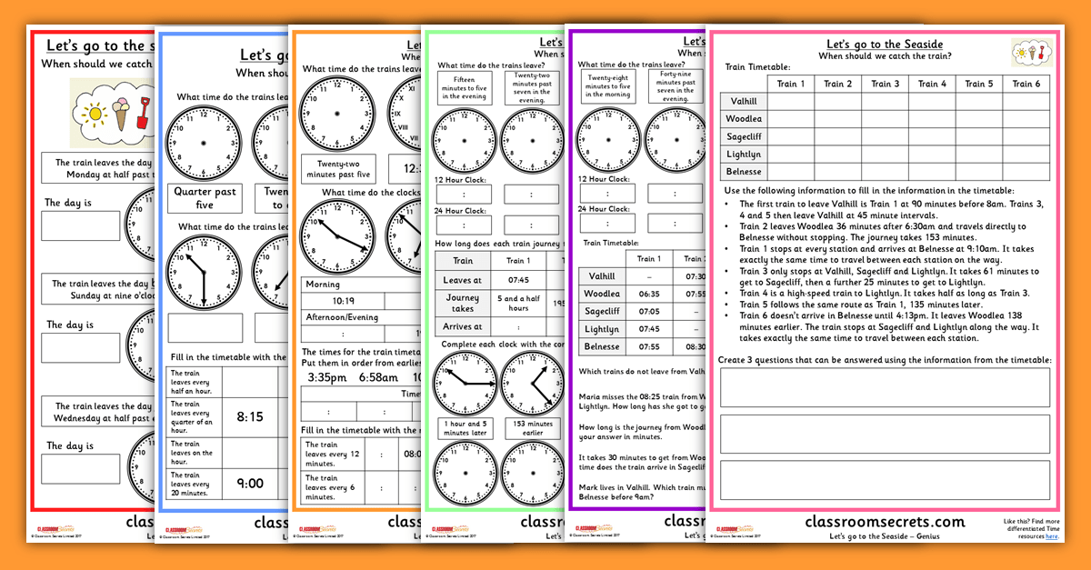 Seaside KS1 and KS2 Time Reasoning Problems Let's go to the Seaside