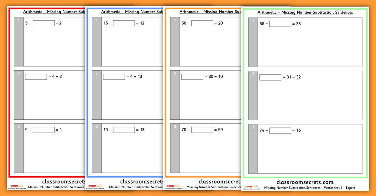 KS1 Arithmetic Missing Number Subtraction Sentences Test